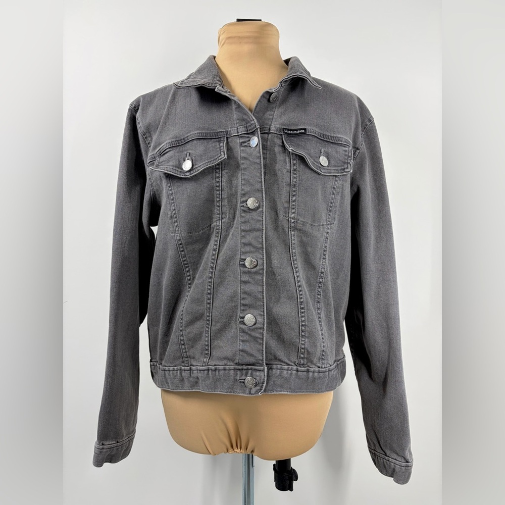 Calvin Klein Gray Stretch Denim Jacket – Classic Button Front Jacket | Size XL